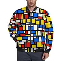 Mondrian Style Casual Jackets Checkerboard Waterproof Windbreak Man Design Coats Autumn Kawaii Outerwear Jacket Large Size 1