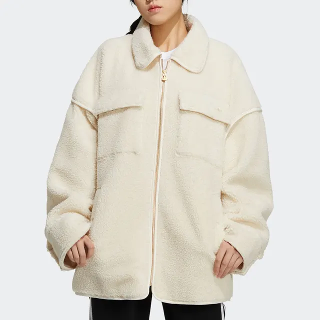 Adidas officiel authentique trois rayures femme laine d'agneau chaud col rabattu manteau HC6602 1