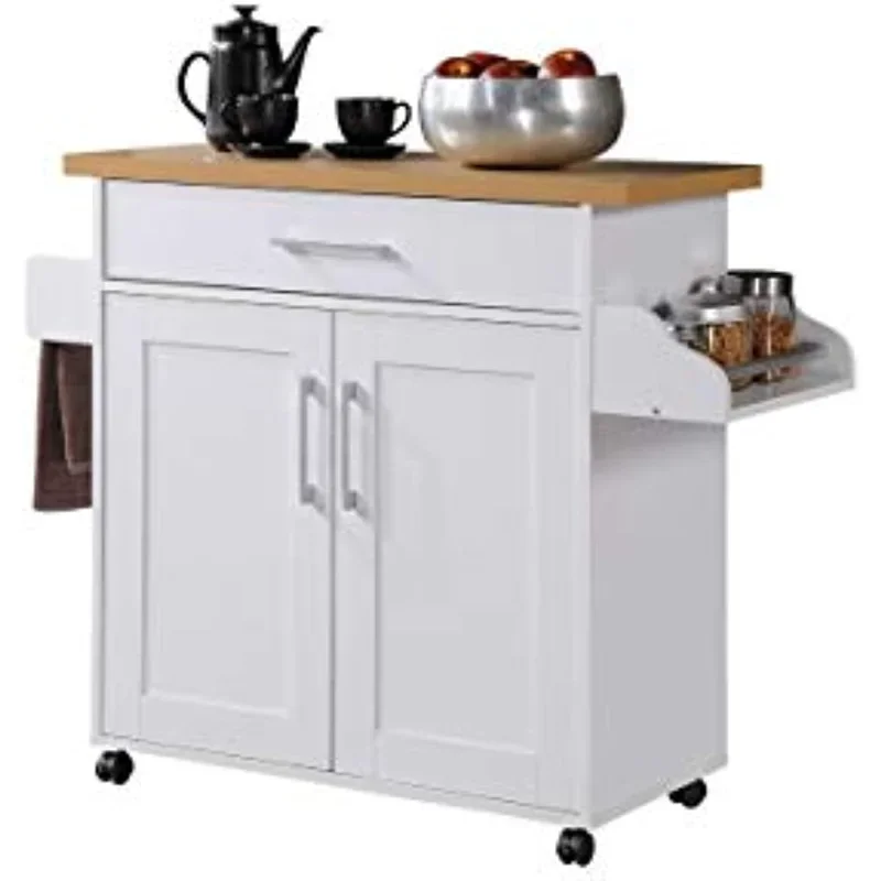 

Hodedah Kitchen Island with Spice Towel Rack & Drawer White Beech Top 15.5 X 35.5-44.9 X 35.2 Inches US