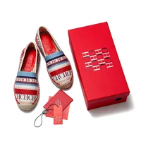 CH Women's Versatile Slip On Untied Loafers Striped Letter Printed Design Fisherman Shoes Niche Fashion Style Women's Flat Shoes 1