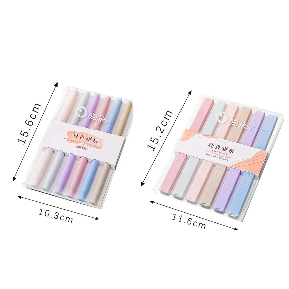 6 Stks/set Soft Tip Dubbele Hoofd Markeerstift Licht Kleur Kawaii Marker Fluorescerende Pen Scrapbooking Schilderen Briefpapier