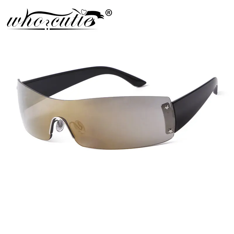 

Punk Pink One Piece Mirror Lens Sport Sunglasses Women Men Trendy Y2K Shades Eyewear Rimless Oversized Sun Glasses Female UV400