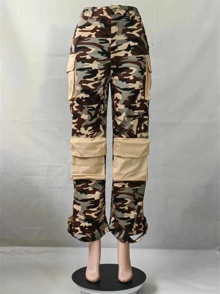 Wmstar Jeans Women Camouflage High Waist Bottom Boy Friend Straight Cargo Pockets Pants Korean Streetwear Wholesale Dropshipping