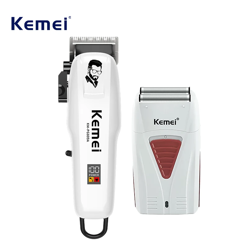 케메이 KM-PG809A LCD USB 충전식 헤어 클리퍼 조절 가능한 전문가용 이발기 KM-3382 면도기 트리머 남성용