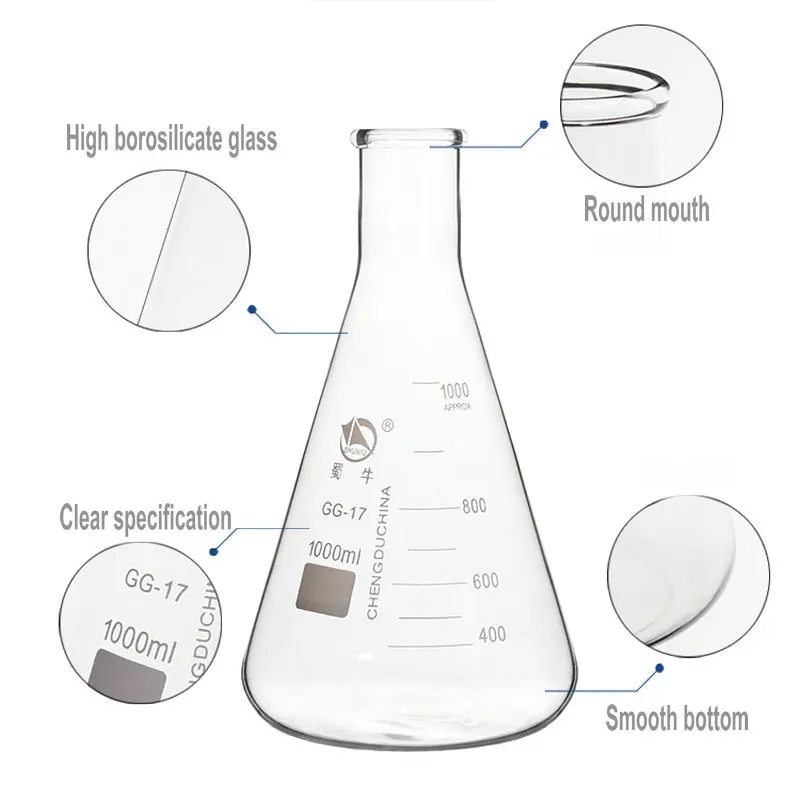 Borosilicate Glass Conical Erlenmeyer Flask 1piece 50ml/100ml/150ml/200ml/250ml/300ml/500ml/1000ml for Lab Chemical Equipment lab volumetric flask lab glass supplies