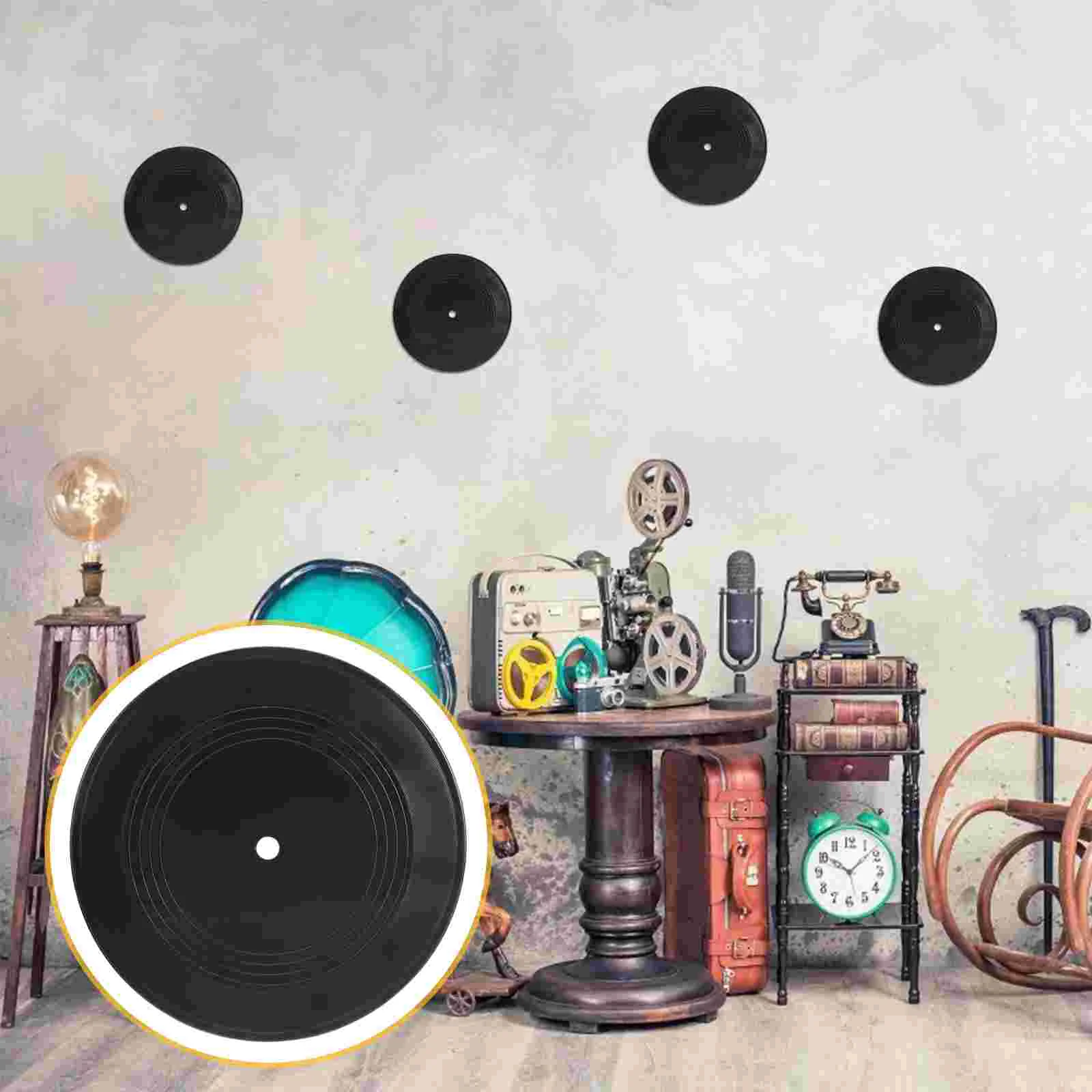 

10 Pcs Vintage Unique 7-inch Vinyl Records Creative Wall Adornments (Black)