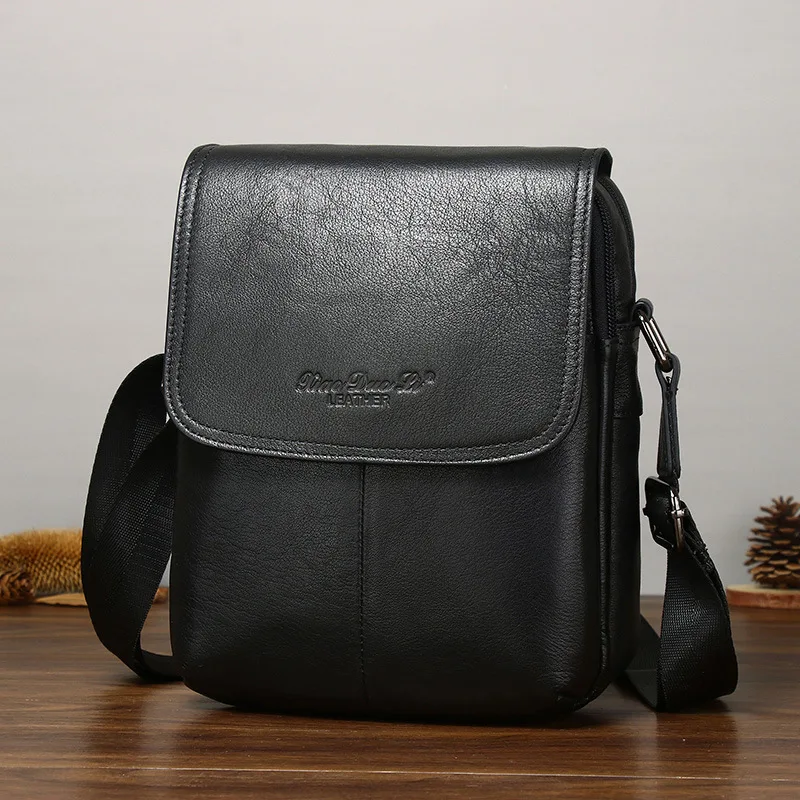 Genuine Leather Men Shoulder Messenger Bag Luxury Cowhide Crossbody Bag Vintage Small Travel Phone Bag For Male