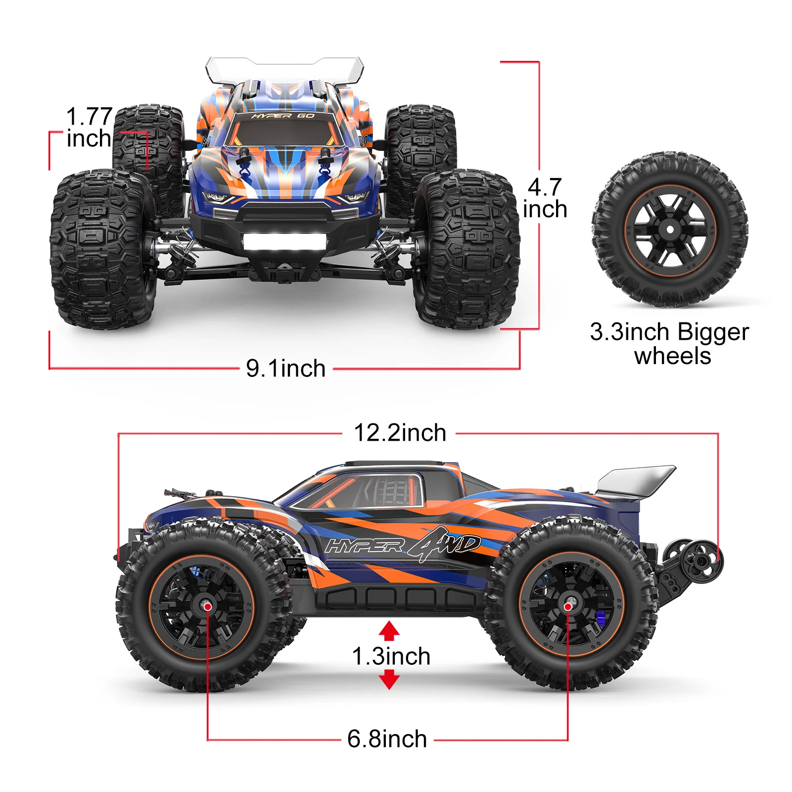 HYPER GO 1/16 4WD H16DR 2.4G Remote Control RC Cars Off-Road Truck with 2  Batteries For Adults and Toys Gift for Boys