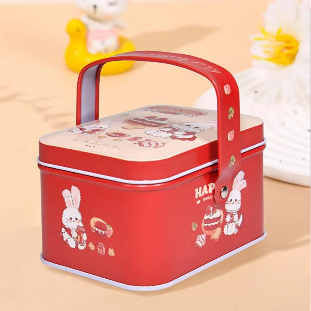 Quadratische Pralinenschachtel mit tragbarem Griff, handbemalte Kaninchen-Blechbox, Keksschmuck, Geschenkverpackung für Hochzeit, Ostern, Party – Detail 7