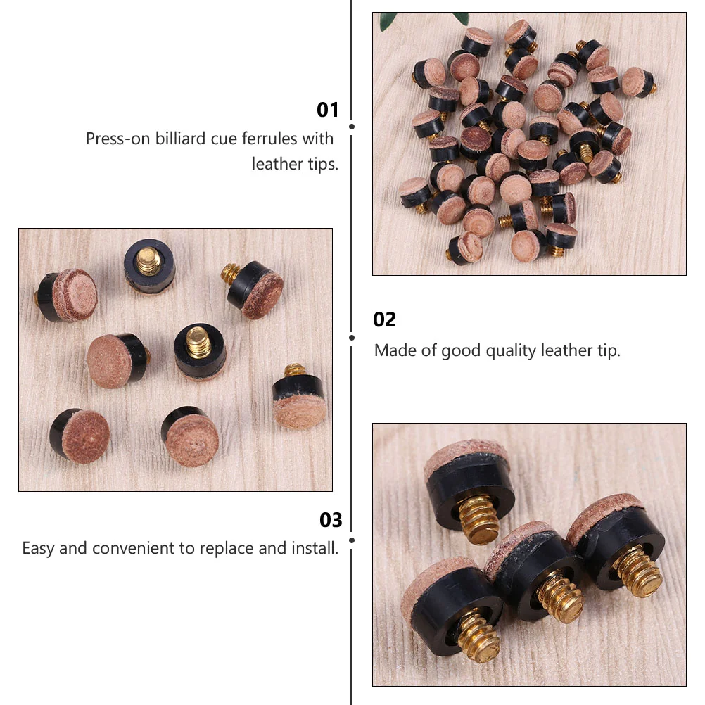 20 Pcs Screw Head Pool Cue Tips Cues Replacement Accessories Billiard for Skin