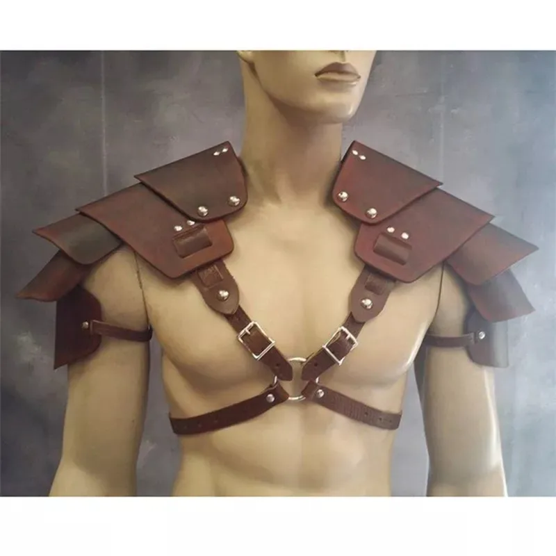 thumbnail image 1 of Armadura de hombro de guerrero vikingo medieval, hombreras de caballero samurái gladiador, cinturón de cuero de PU gótico steampunk, armadura para disfraz de cosplay, 1 of 4