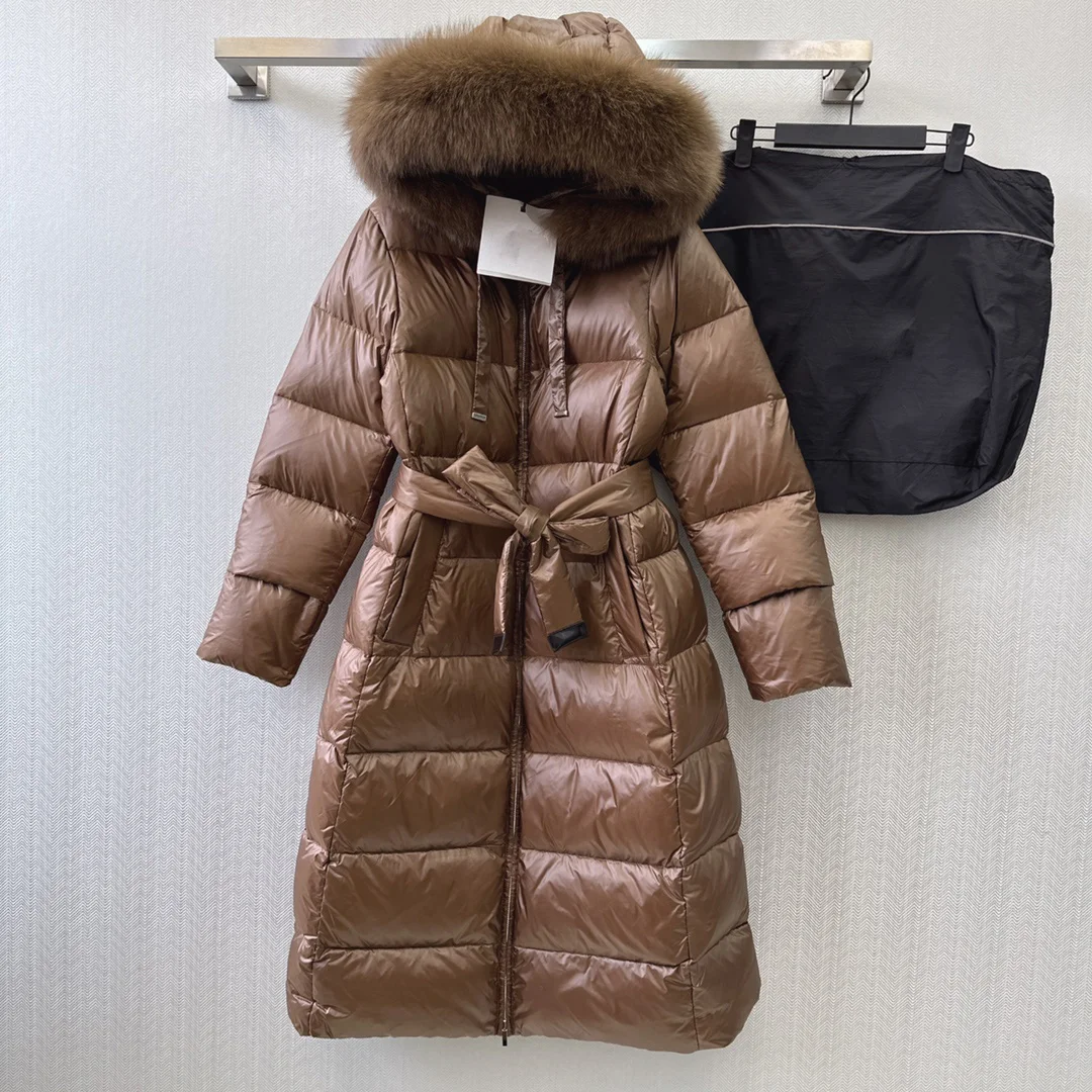 

2023 Women's Clothing hooded raccoon fur collar long down Winter New