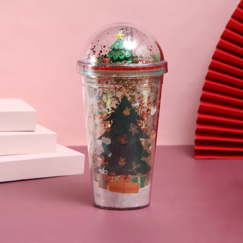 500ml Micro Landscape Creative Tumbler With Straw Christmas Santa Claus  Bear Tree Plastic Cup Double Wall Plastic Glitter Mugs - Water Bottles -  AliExpress