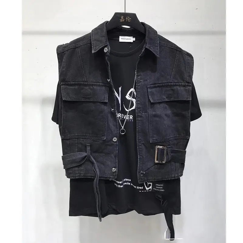 Denim vest men's summer thin trendy brand vest workwear  sleeveless t-shirt camisole vest  jacket