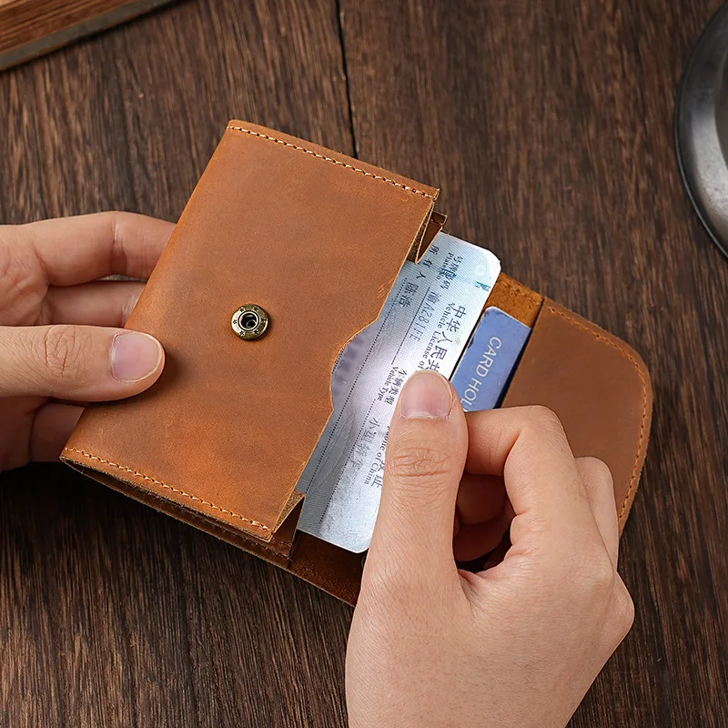 Premium Vintage Crazy Horse Leather Wallet – Men's Slim Card Holder with ID & Coin Pocket