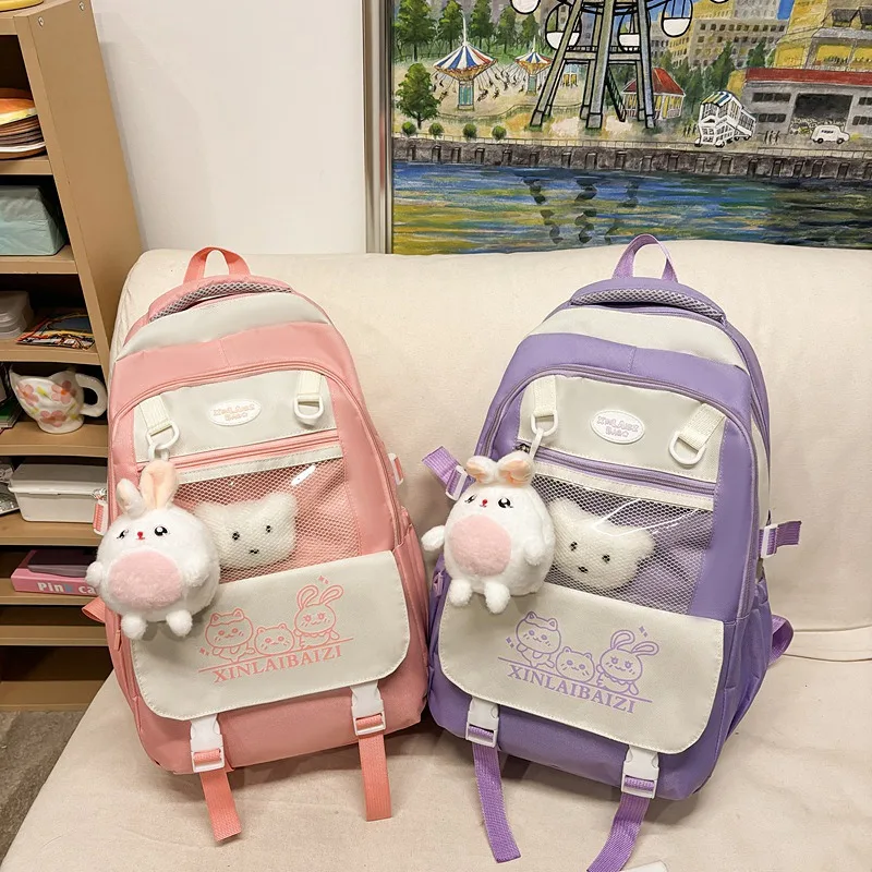 4pcs Fresh Japanese Campus Style Spacious Student Rucksack Trendy Daily Backpack For Teen Girls Middle High School 4