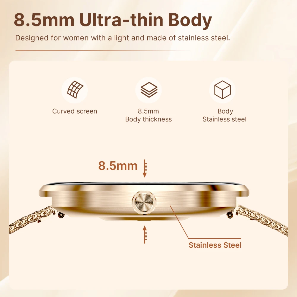 MEVADEN Smartwatch da Donna con Schermo AMOLED da 1,43 Pollici, Ultra-sottile 8,5mm in Acciaio Inossidabile, Orologio Intelligente di Lusso con Monitoraggio della Salute e Funzioni Sportive H33 - immagine 2