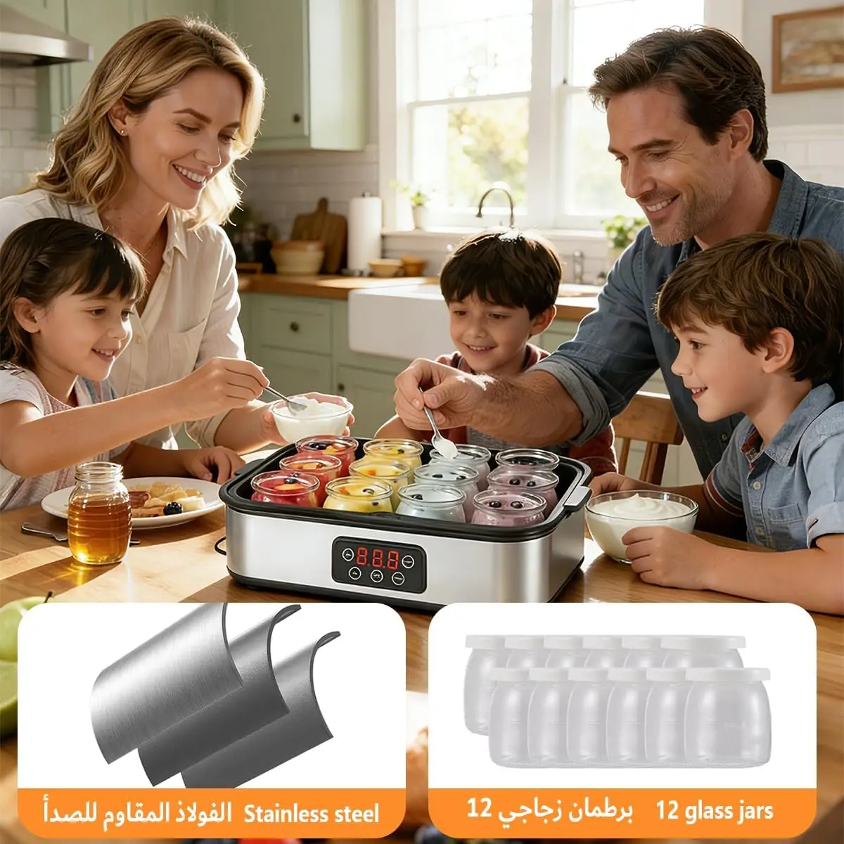 صانع زبادي أوتوماتيكي سعة 2000 مل مع شاشة LED لضبط...