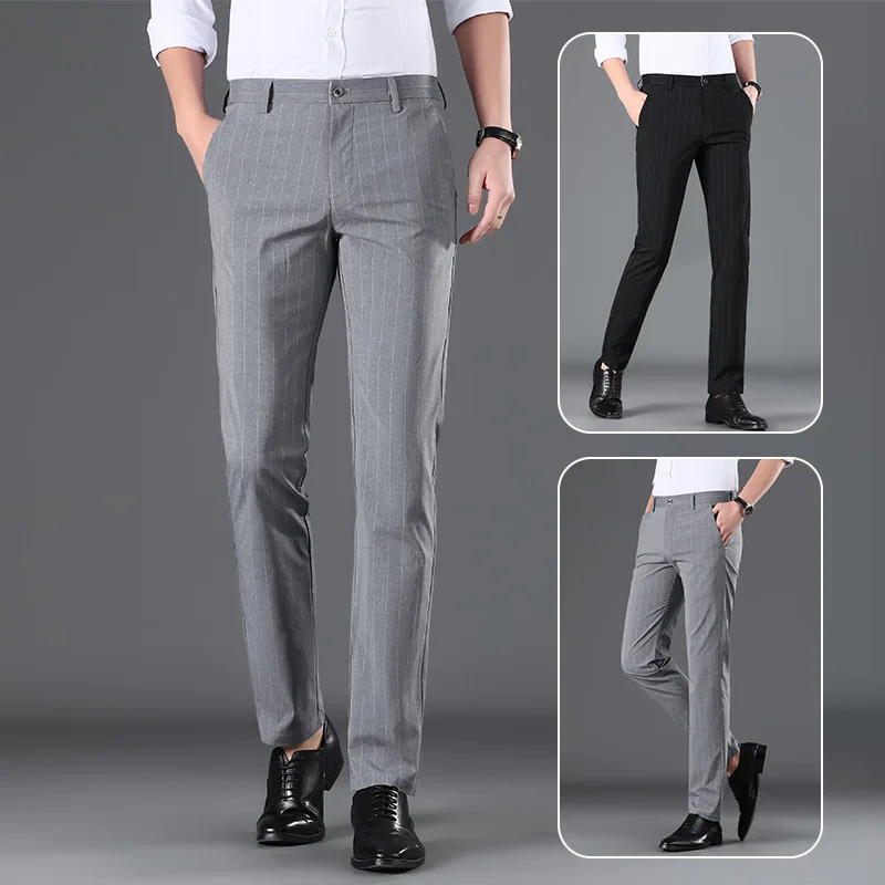 

Men's Pants Vertical Stripe Western Lines Business Slim Fit Thin Bottoms Casual Pants Long Thin Daily Pants For Men Gray Black