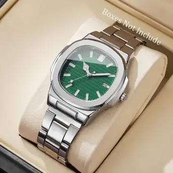 Luxury Men Business Watches Fashion Square Dial Stainless Steel Strap Quartz Watch