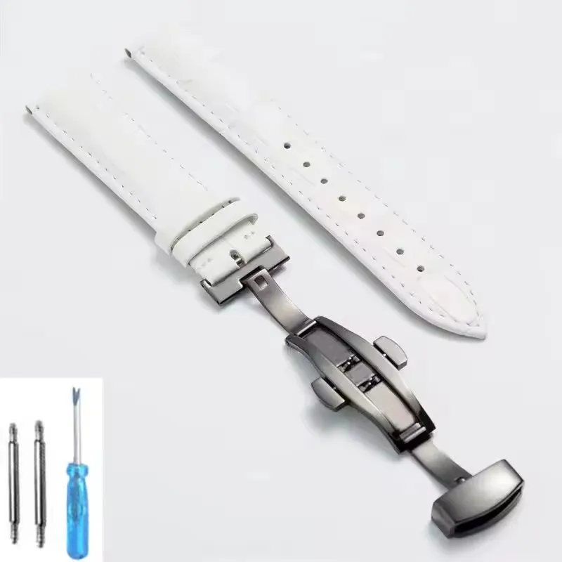 Premium Leather Watch Strap with Butterfly Clasp - Elegant Wristband Accessory