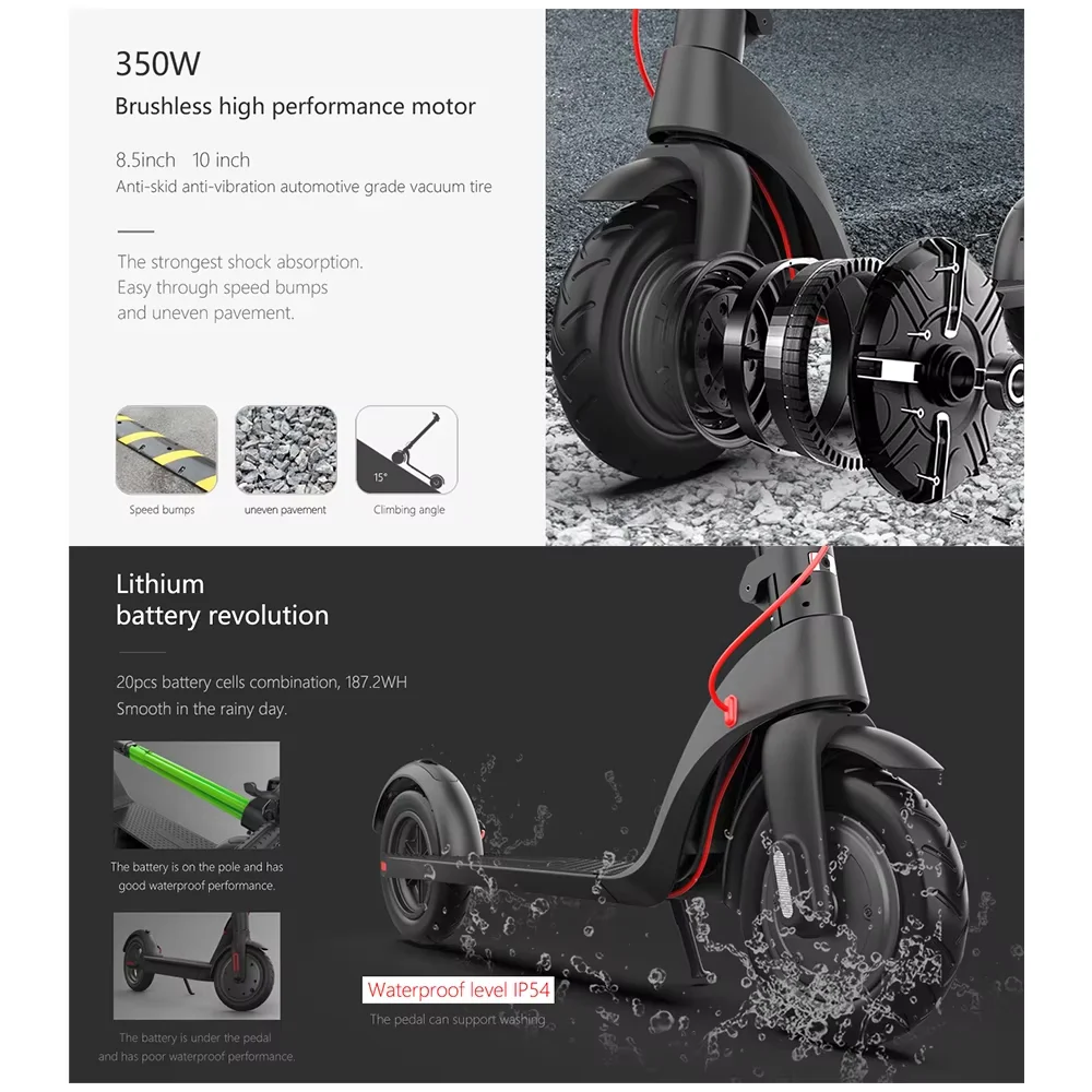 HX X8 Powerful Electric Scooter Adult 350W 10AH 36V Electric Kick Scooter Foldable 10.0 inch Wheel Self-Balance E