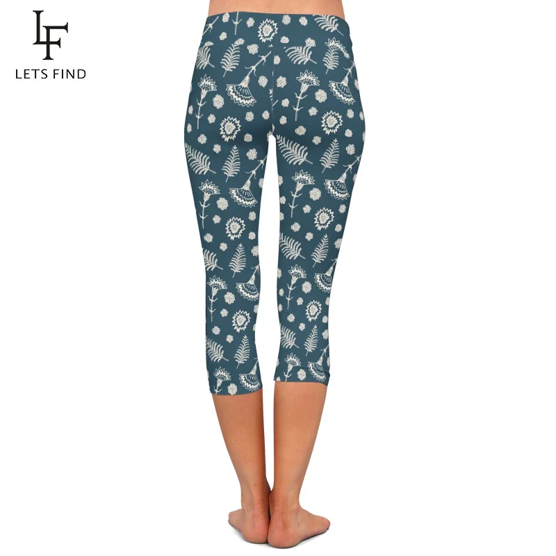 LETSFIND Fashion Women Capri Leggings 3D Leaf Print High Waist Elastic Leggings  Casual Pants Hot Sale