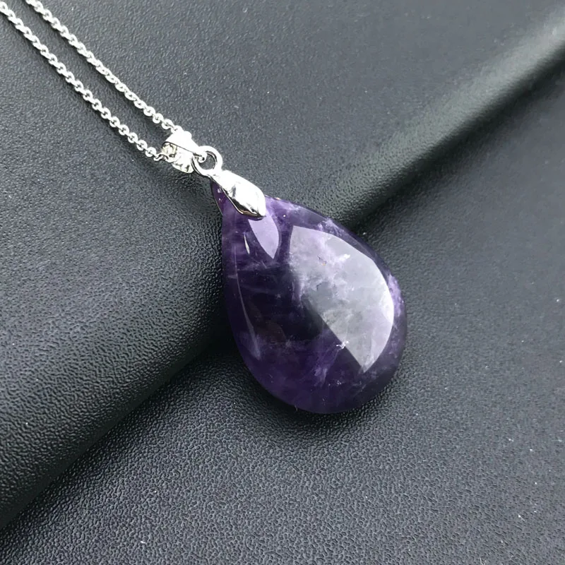 Natural Amethyst Pendant Necklace Real Gemstone Fine Jewelry Best Nice Birthday Party Gift for Women Wife Lady Party Jewelry Gift Silver Pendant