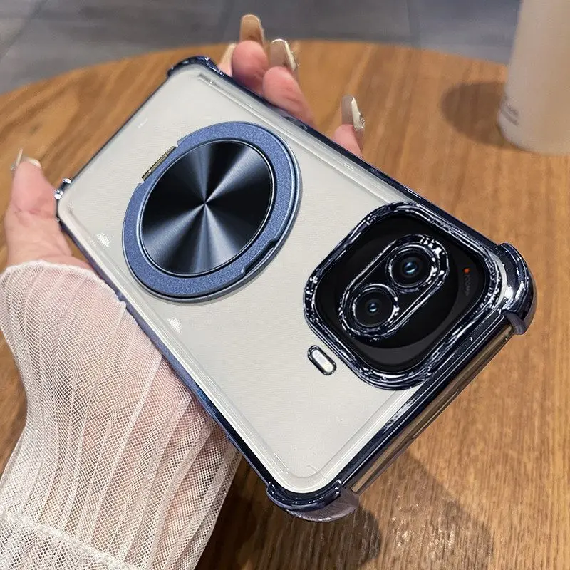 Magnetic Rotating Stand Case with Built-in Lens Protection - Simple TPU Soft Cover