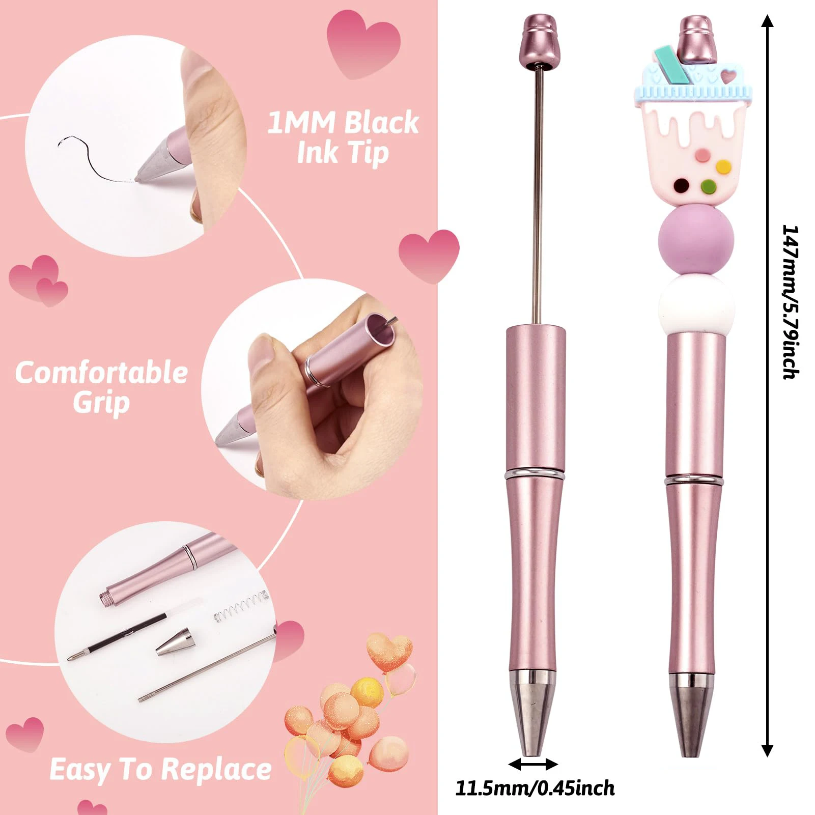 Ballpoint Pen Multifunction Ballpoint Pen Multifunctional Pen Ball Point Pen 10Pcs Pink Beaded Students Plastic Beadable Writing Supplies Bead Pen Ballpoint Pens