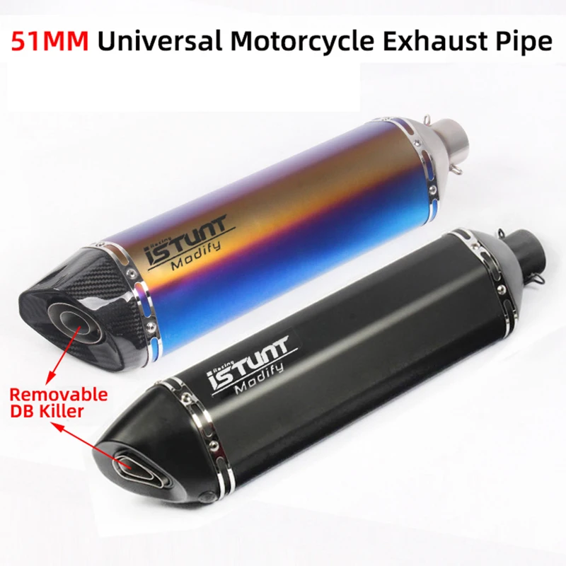 

51MM Universal Motorcycle Exhaust Pipe 570MM Muffler With DB Killer Escape Moto For For FZ800 TMAX500 MT-09 CB600 F800GS ZX-10R