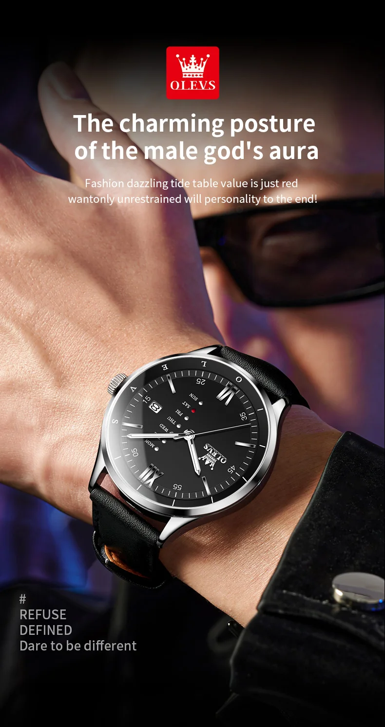 OLEVS 2931 Men Watch Fashion Simple Leather Waterproof Luminous Calendar Chronograph Luxury Brand Sports Quartz Men Watch Reloj