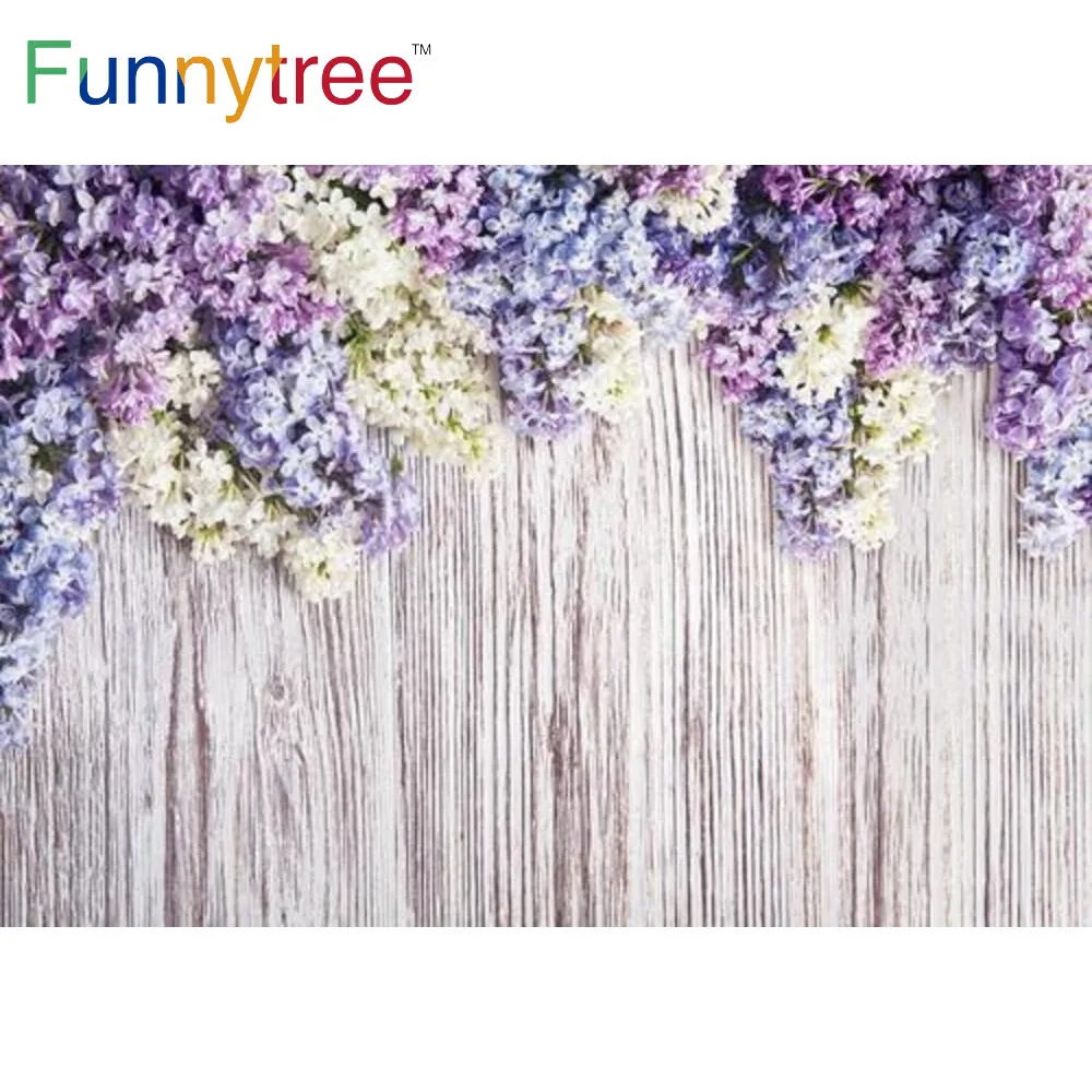 

Funnytree Purple Lavender Wedding Party Background Wooden Rustic Floral Plank Bridal Shower Banner Decor Photobooth Backdrop