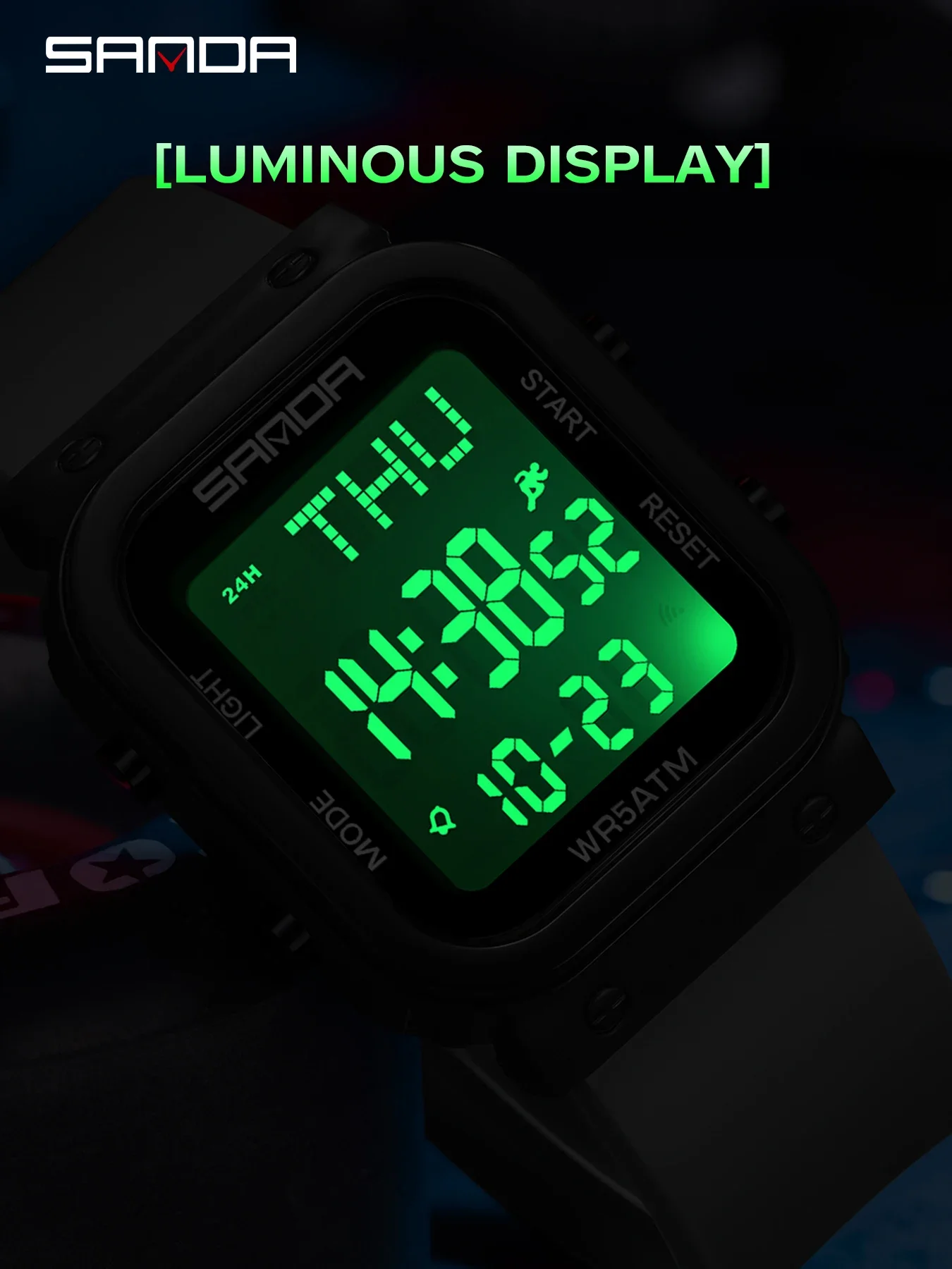 SANDA Men's Fashion Outdoor Waterproof Sports Watch with Multifunctional LED Display