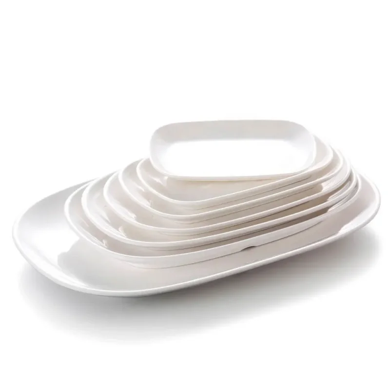 Melamine Tableware Imitation Porcelain White Fried Dishes et Oval Plate