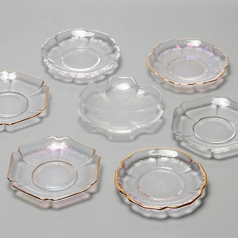 Saucer Glass Dishes for Tea Coffee Cup Gold Rim Plates For Cafe Hotel Restaurants Wedding Table Decor sauce dishes,seasoning dishes