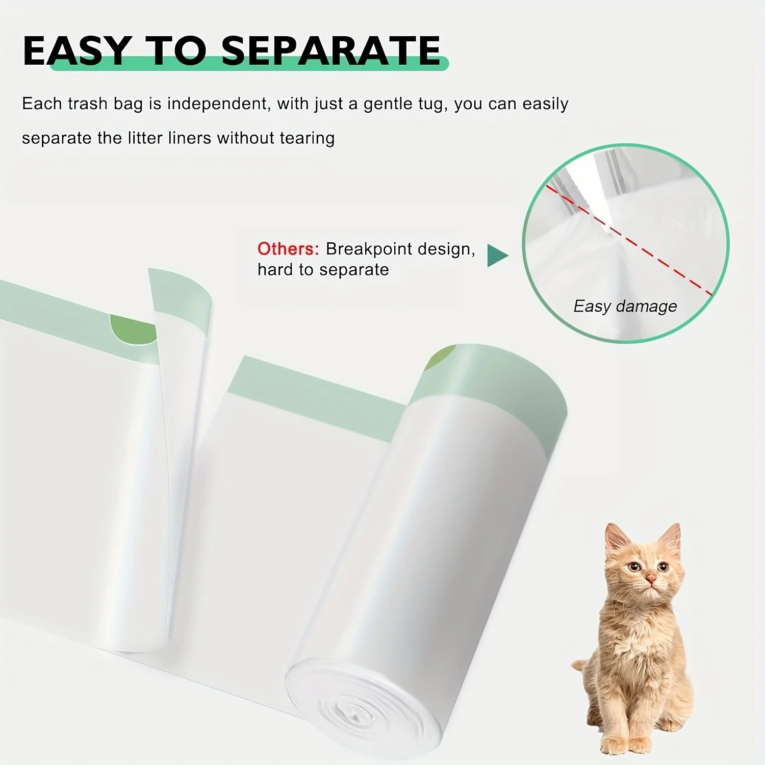 네카사 M1 셀프 클리닝 고양이 화장실용 3롤 쓰레기 봉투, 교체용 쓰레기 봉투, 자동 고양이 화장실 라이너 (끈 포함)