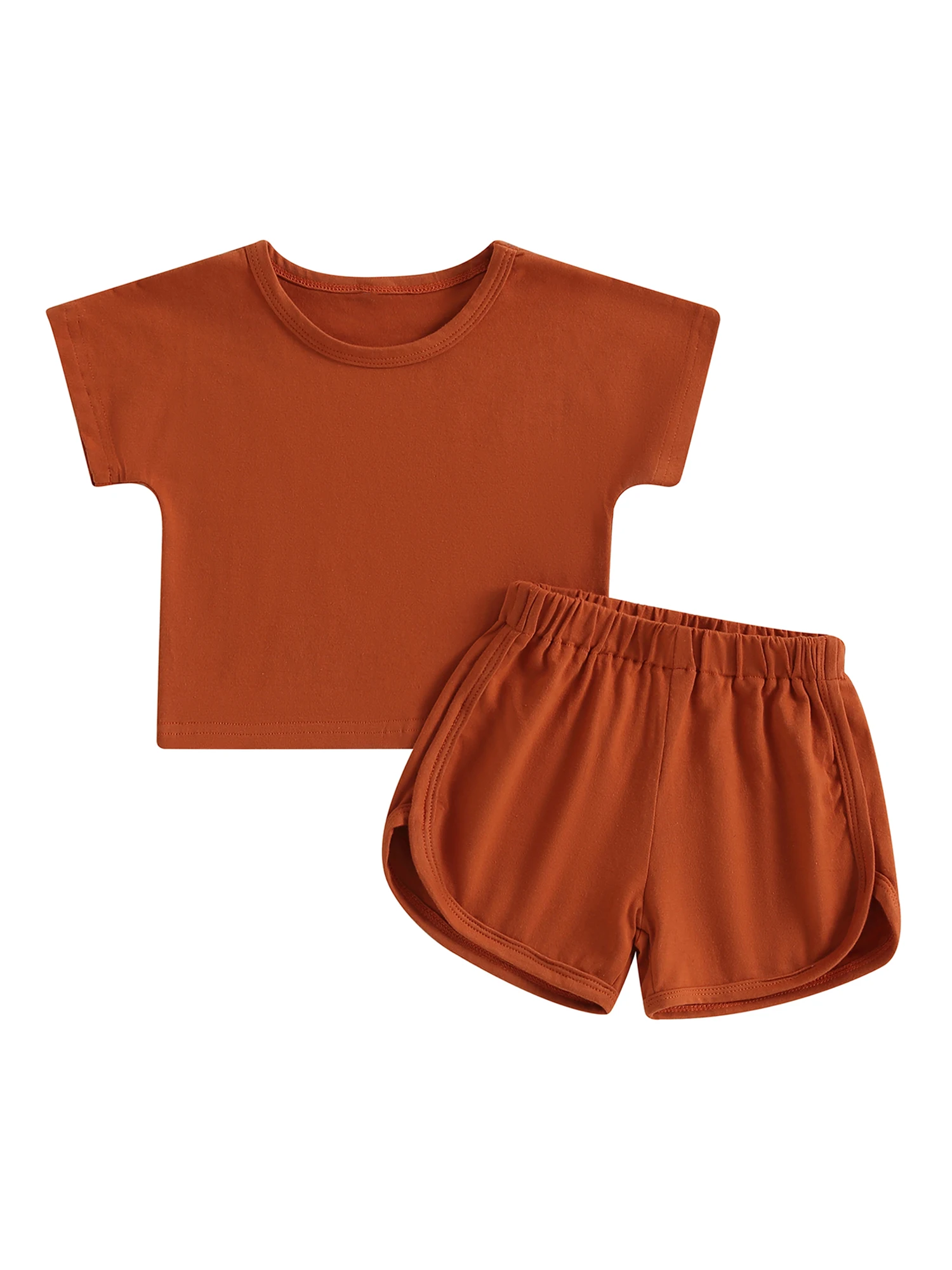

Mialoley Baby Boy Outfits Solid Color Short Sleeve T Shirt Top Sweatshirt Elastic Waist Pants Infant Clothes 2Pcs Toddler