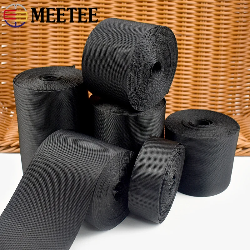 Durable Black Nylon Webbing Straps for DIY Sewing and Craft Projects - 5M Roll, 10-100mm Width