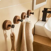 Self-adhesive Solid Wooden Hook Walnut Key Decorative Towel Holder Hook Door Hanger Wall Coat Rack Kitchen Bathroom Organizer 2