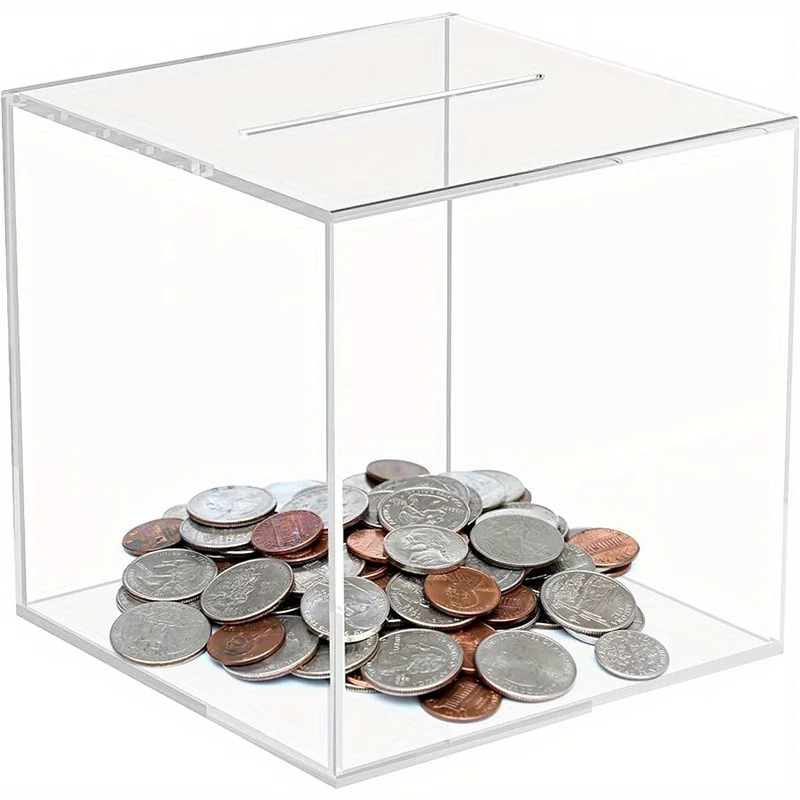 Square Transparent Acrylic Piggy Bank Clear Hard Plastic Coin Bank Money Box Cash Collector Container One-Way Saving piggy bank,coin bank