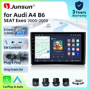 Radio para Auto Junsun de 8 Núcleos con 4G WiFi para Audi A4 B6 2000 2001 2002 2003 - 2009, Pantalla IPS, CarPlay, Android Auto, GPS, Navegador, Estéreo, SWC, BT, FM, AM, RDS, DSP, 2Din, Mirror Link, Reproductor Multimedia, Chat de Voz con IA, Cámara 360 Opcional, Actualización OTA, Unidad Principal 1