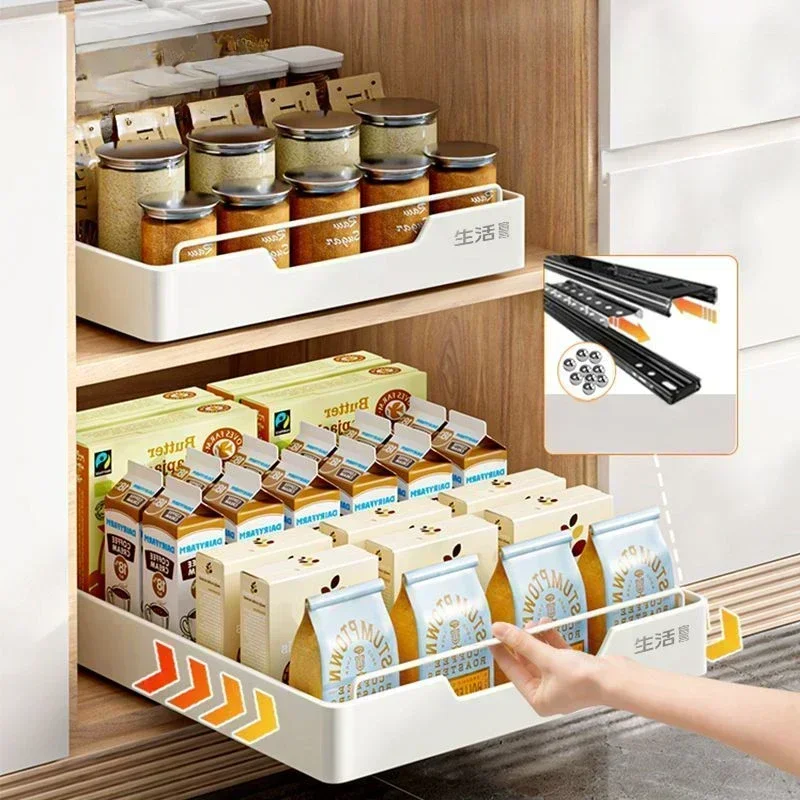 Kitchen Cabinets with Slide Rails, Free of Installation of Storage Trays 4