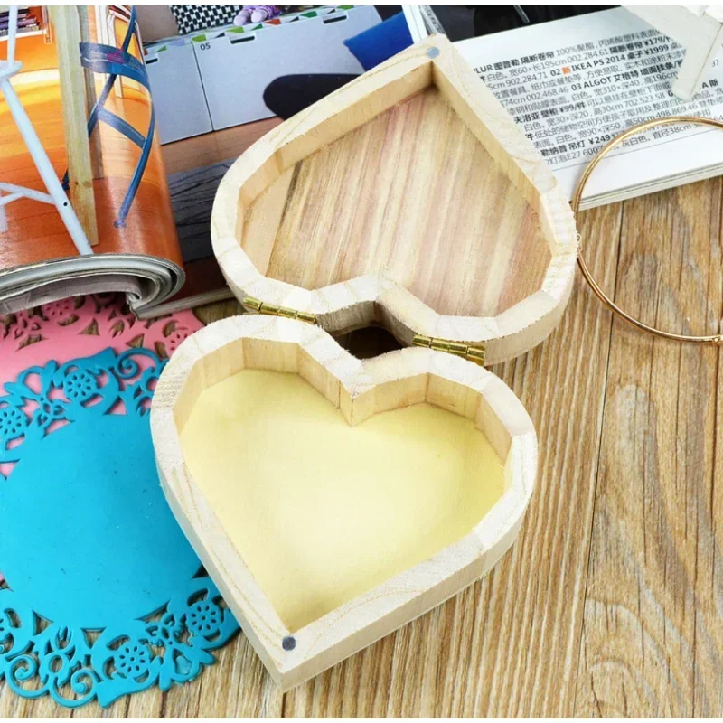 Storage Box Heart Shape Wood Box Jewelry Box Wedding Gift Makeup Cosmetic Earrings Ring Desk Rangement Make Up Wooden Organizer 2