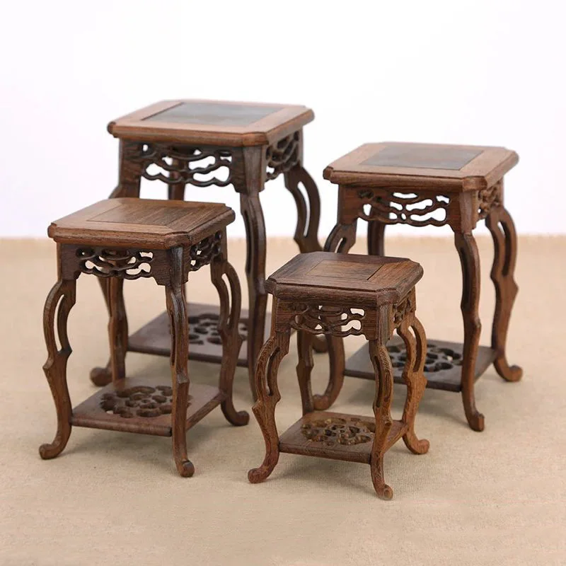 Redwood Crafts Seahorse Square Base, Strange Jade, Stone Flower, Bonsai Seal, Tea Pot, Wooden Holder, Small Flower Holder