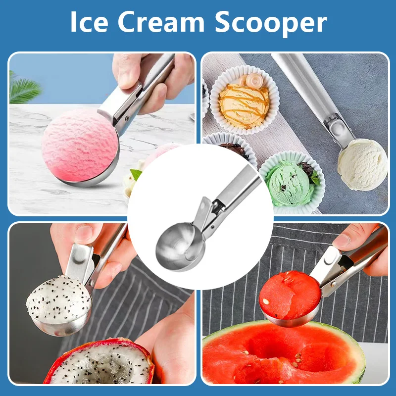 LCE Cream Scooper Stainless Steel Multifunctional Pressable Fruit Spoon LCE Cream Ball Spoon Watermelon Ball Machine
