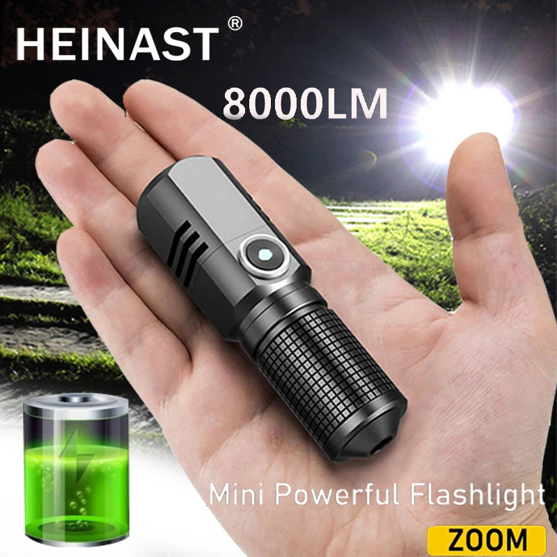 Mini LED Torch Light USB Rechargeable Zoomable Flashlight