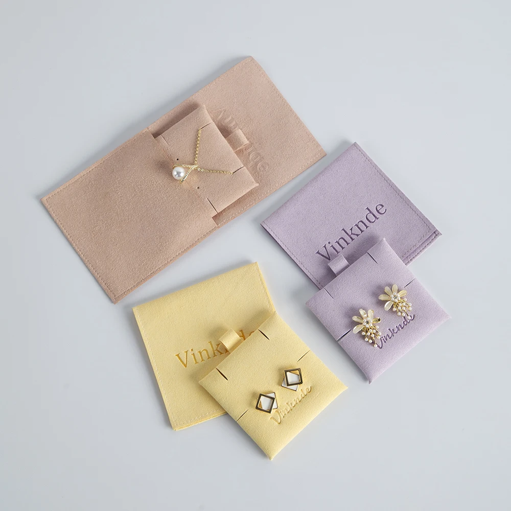 Custom Logo Printed Gift Necklace Jewellery Packaging Bag Envelope Microfiber Jewelry Earrings Organizer Pouch with Card Insert