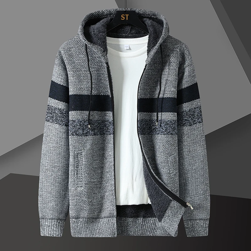 Men's Sweater Warm Velvet Sweatercoat Winter Wool Cardigan Male Casual Thicken Warm Fleece Christmas Sweater For Man