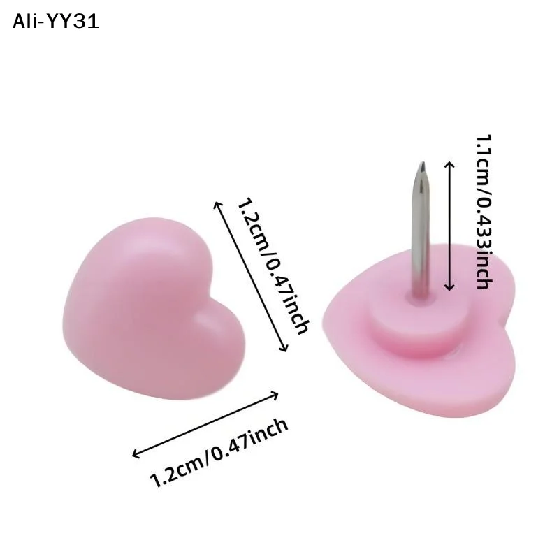 【Wt】50/100Pcs 2026 하트 모양 플라스틱 품질 코르크 보드 안전 컬러 압정 푸시핀 사무실 학교 액세서리 용품